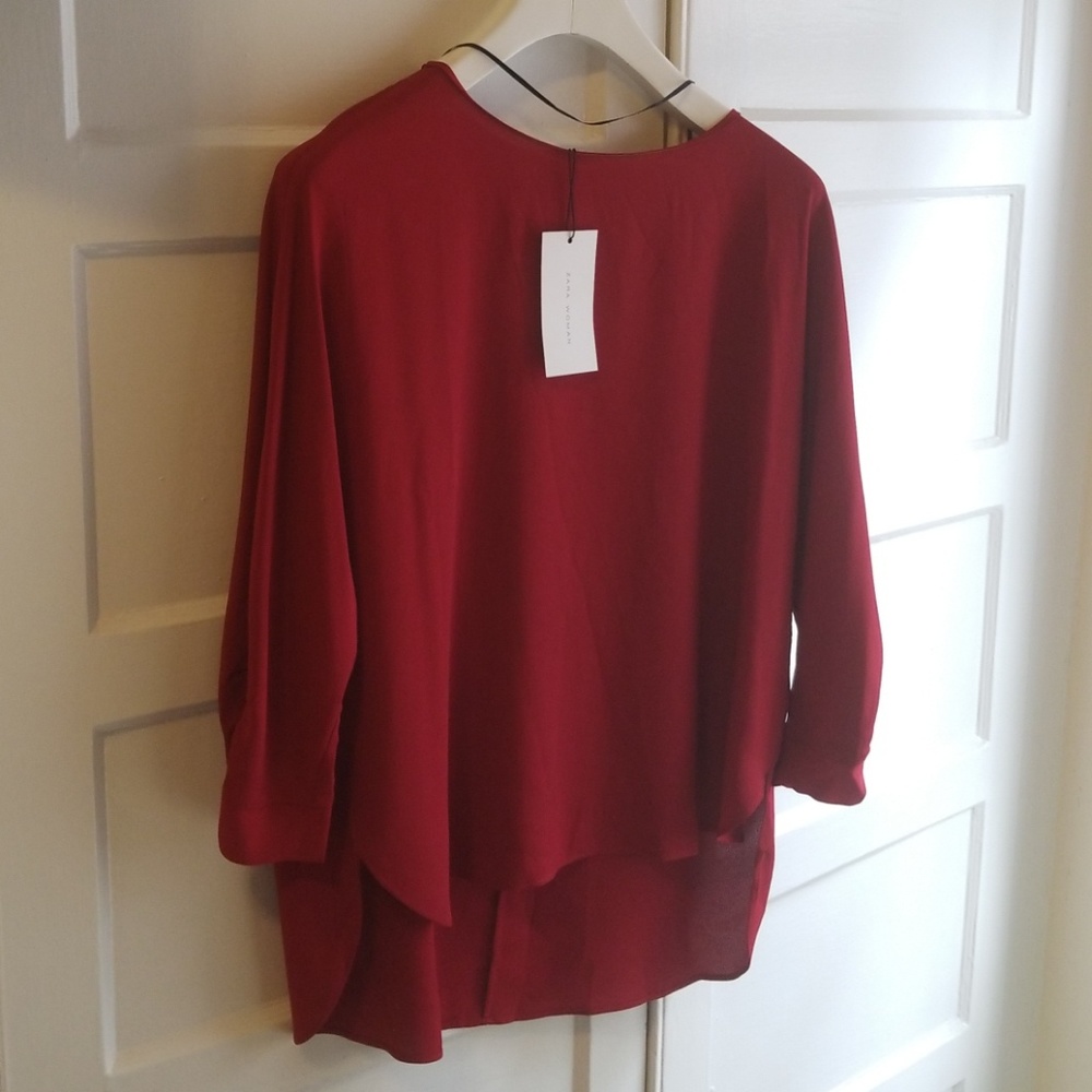Zara red viscose summer blouse NWT L